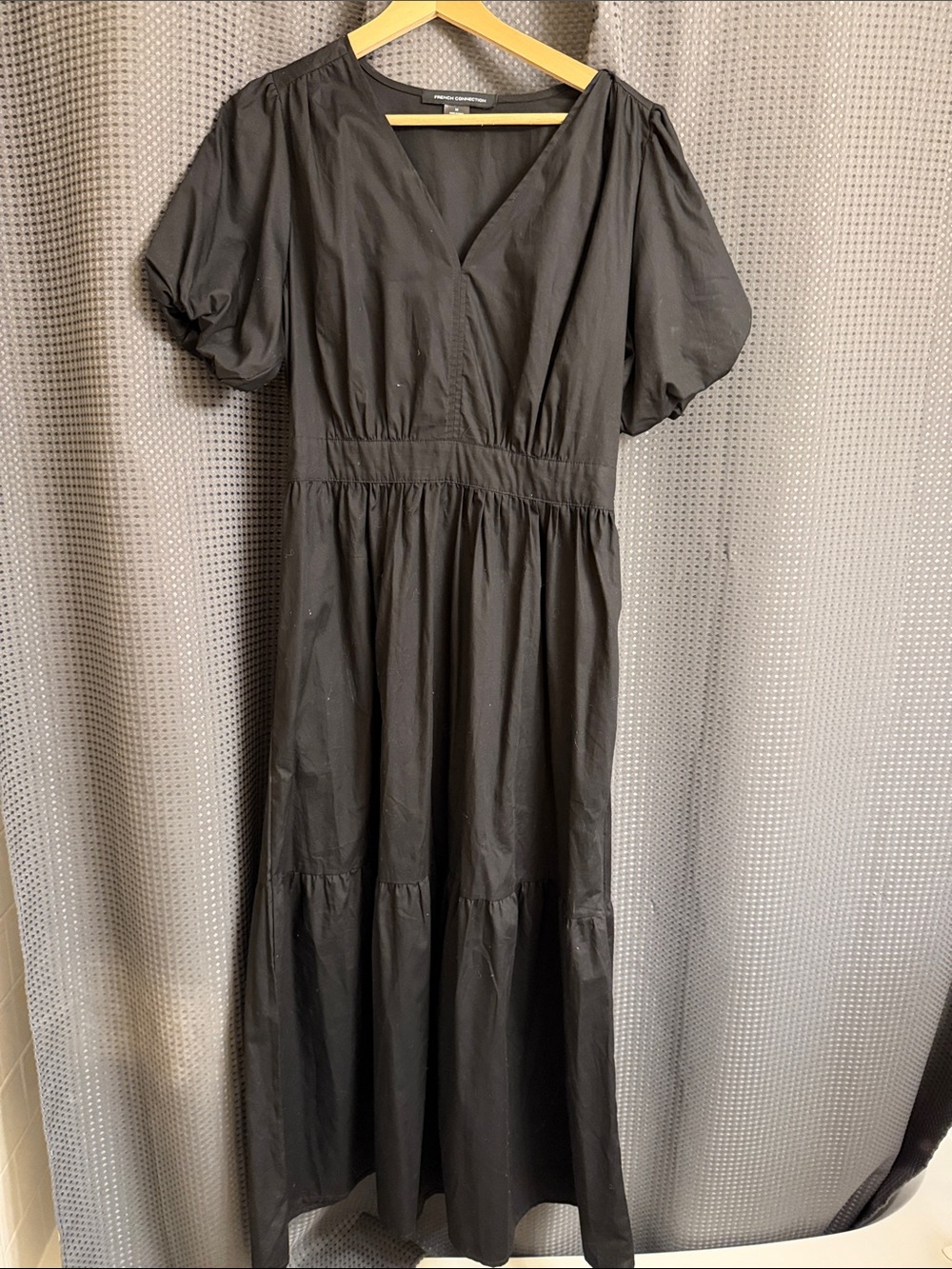 French Connection Black V-Neck Puff Sleeve Maxi Dress